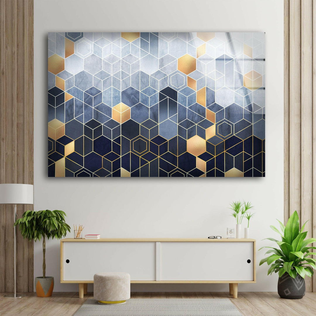 Gold Hexagon Glass Wall Art , glass wall decor, glass wall art decor