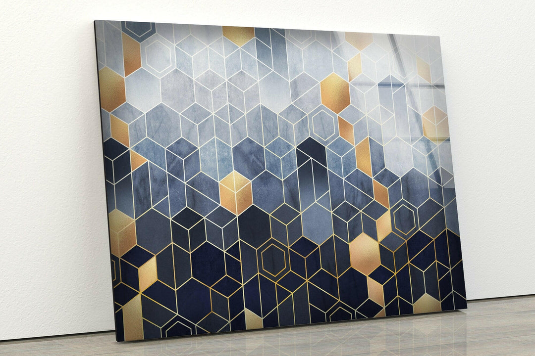 Gold Hexagon Glass Wall Art , glass art painting, glass art for the Wall