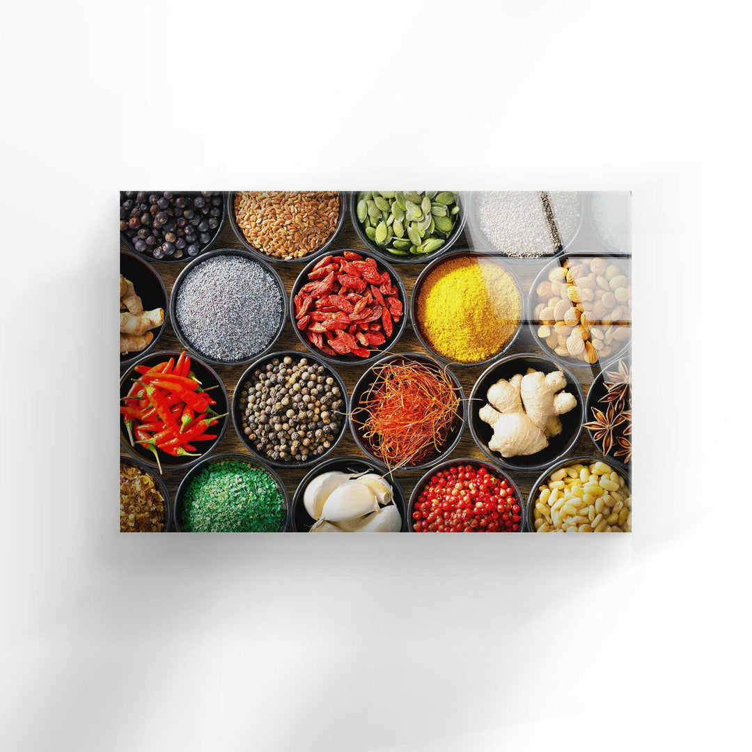 Spices And Herbs Glass Wall Art, large glass photo prints, glass wall photos