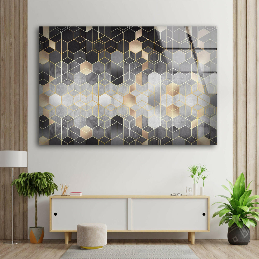 Black Hexagons Glass Wall Art ,  glass wall decor, glass wall art decor