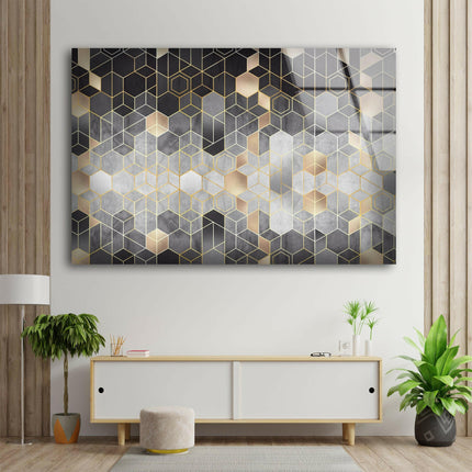 Black Hexagons Glass Wall Art