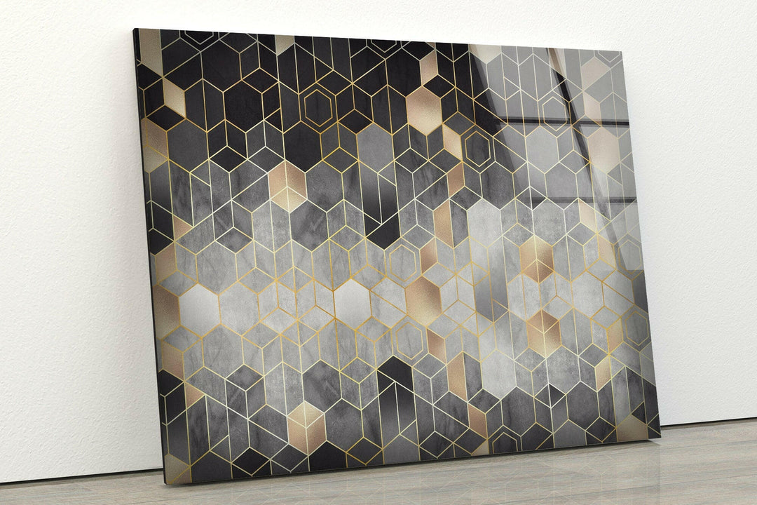 Black Hexagons Glass Wall Art , photo print on glass, prints on glass wall art