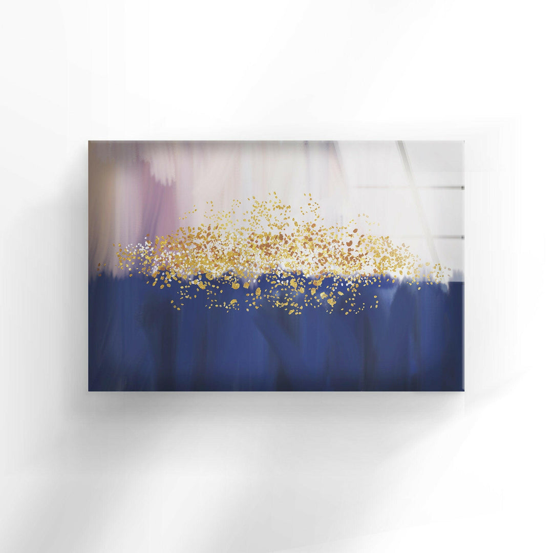 Abstract Blue and Golden Glass Wall Art, glass pictures for Wall, glass prints wall art