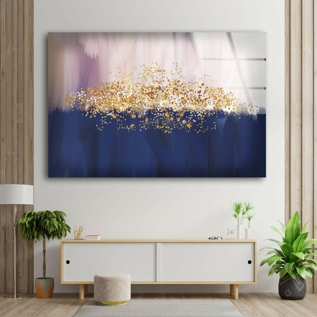 Abstract Blue and Golden Glass Wall Art, Glass Art, Glass Prints