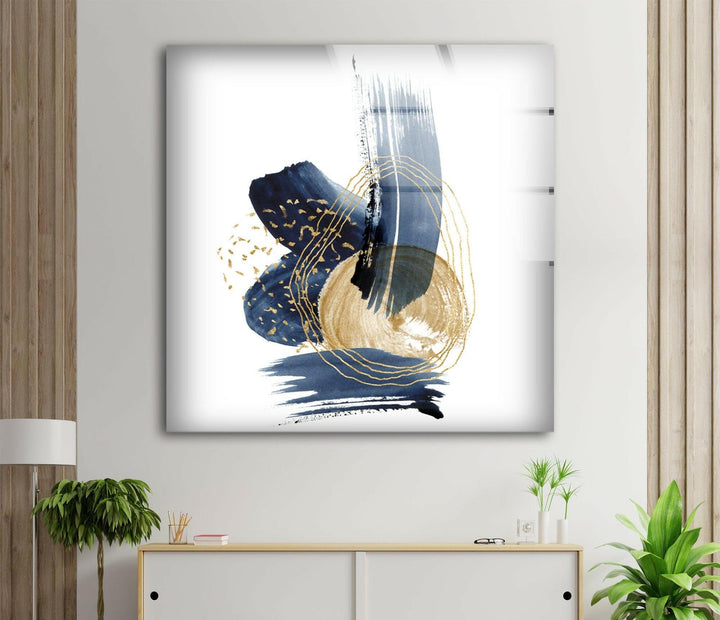 Blue Gold Abstract Painting Glass Wall Art glass wall decor, glass wall art decor