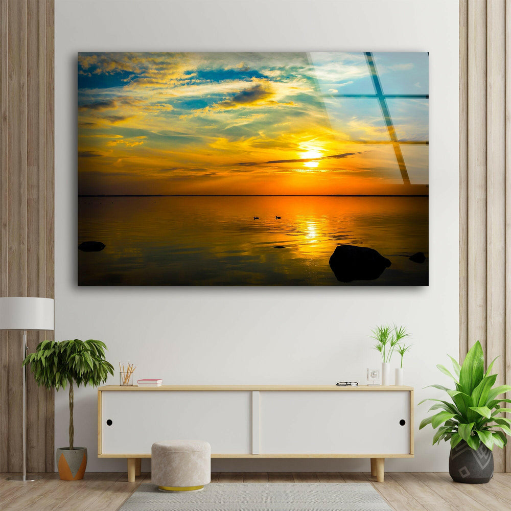 Sunset Sea Beauty Glass Wall Art glass pictures for Wall, glass prints wall art