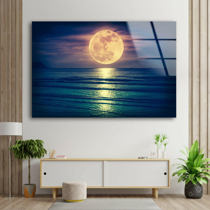 Moon Night Landscape Glass Wall Art Glass Printing Wall Art, Print photos on glass