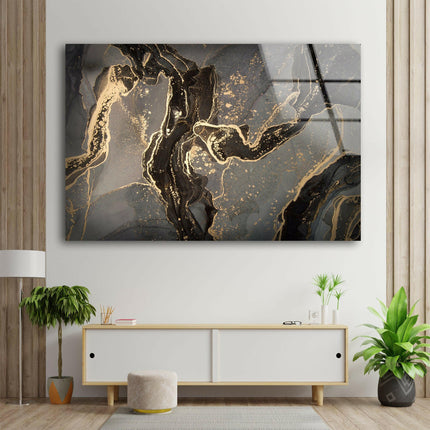 Abstract Gray & Gold Glass Wall Art