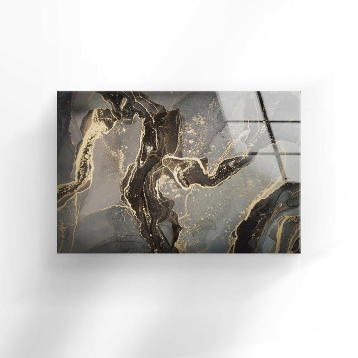 Abstract Gray & Gold Glass Wall Art print on glass, glass printed photos