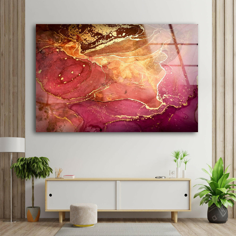 Hot Pink Gold Abstract Glass Wall Art