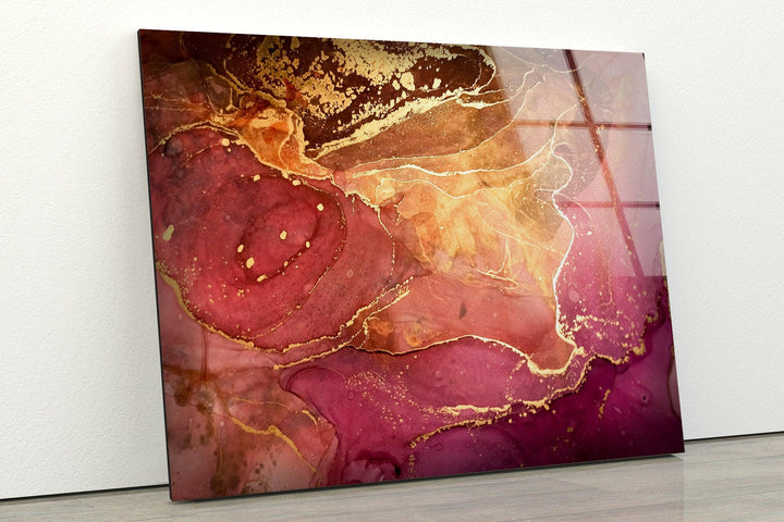 Hot Pink Gold Abstract Tempered Glass Wall Art