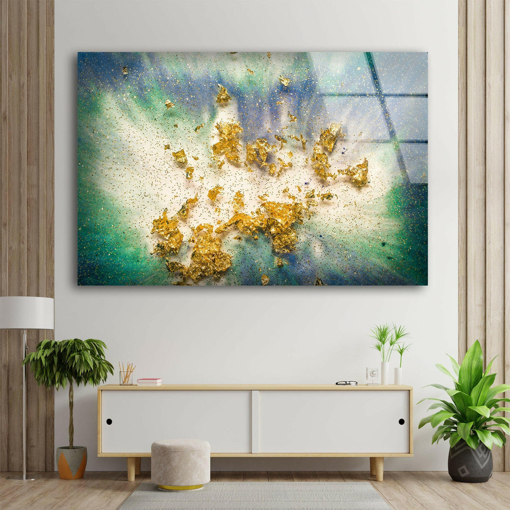 Golden Epoxy Design Abstract Glass Wall Art photo print on glass, prints on glass wall art
