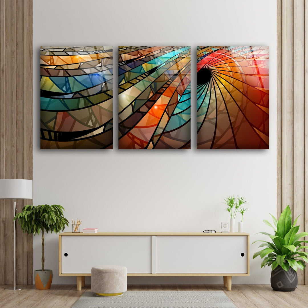 Colorful Stained Spiral Geometric Glass Wall Art, glass wall decor, glass wall art decor