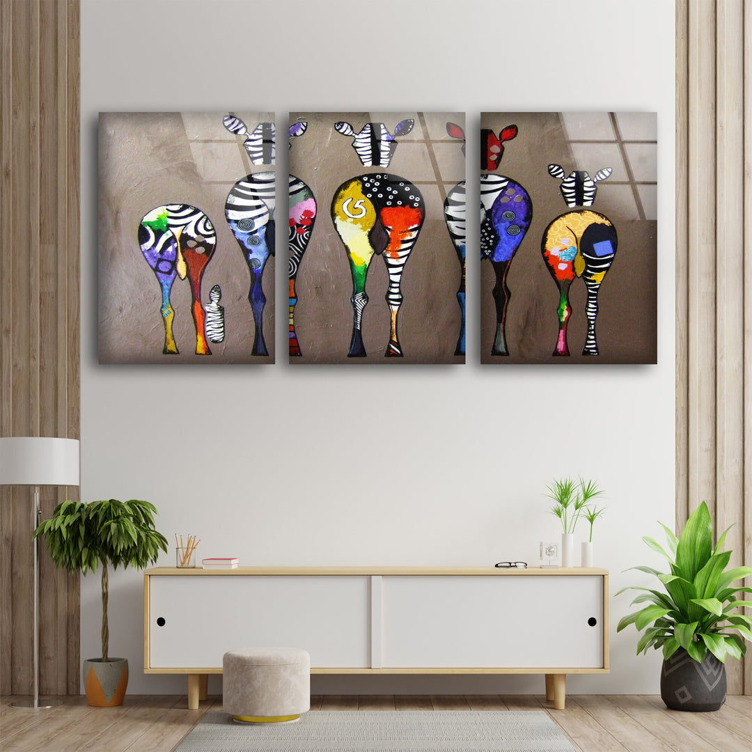 Colorful Zebras Abstract Glass Wall Art, glass photo prints, glass picture prints