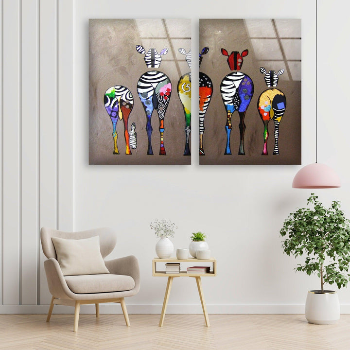 Colorful Zebras Abstract Glass Wall Art, glass image printing, glass prints from photos