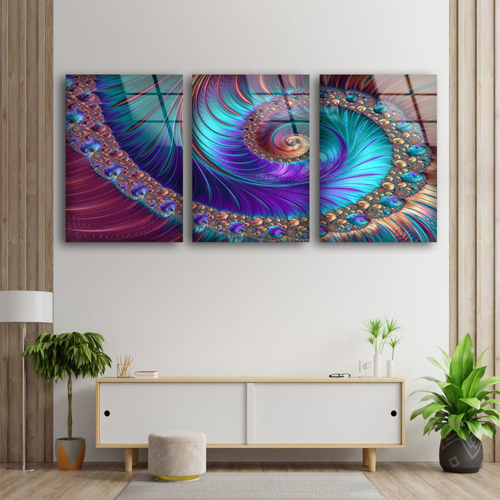 Purple Spiral Peacock Abstract Glass Wall Art, glass image printing, glass prints from photos