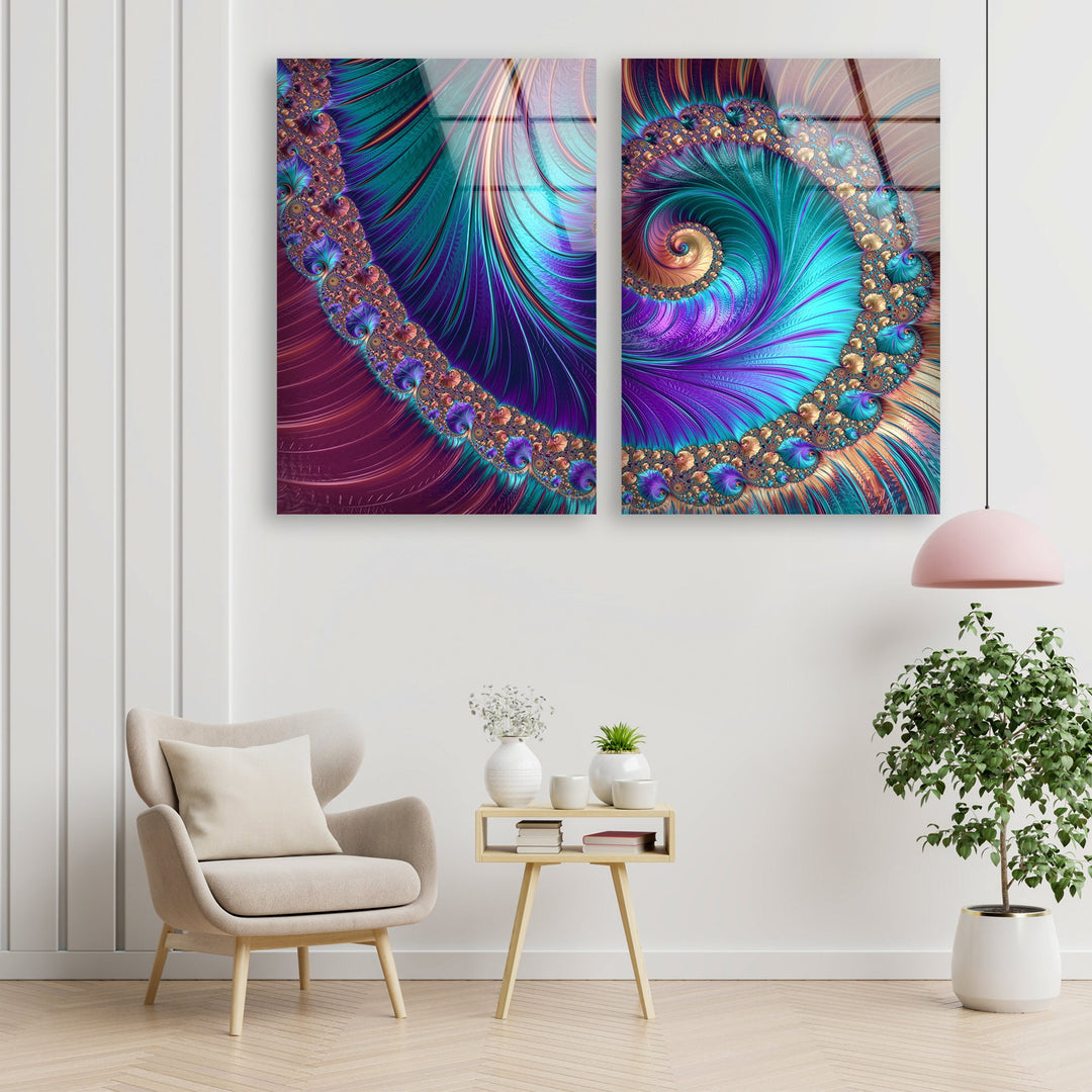 Purple Spiral Peacock Abstract Glass Wall Art, glass pictures for Wall, glass prints wall art