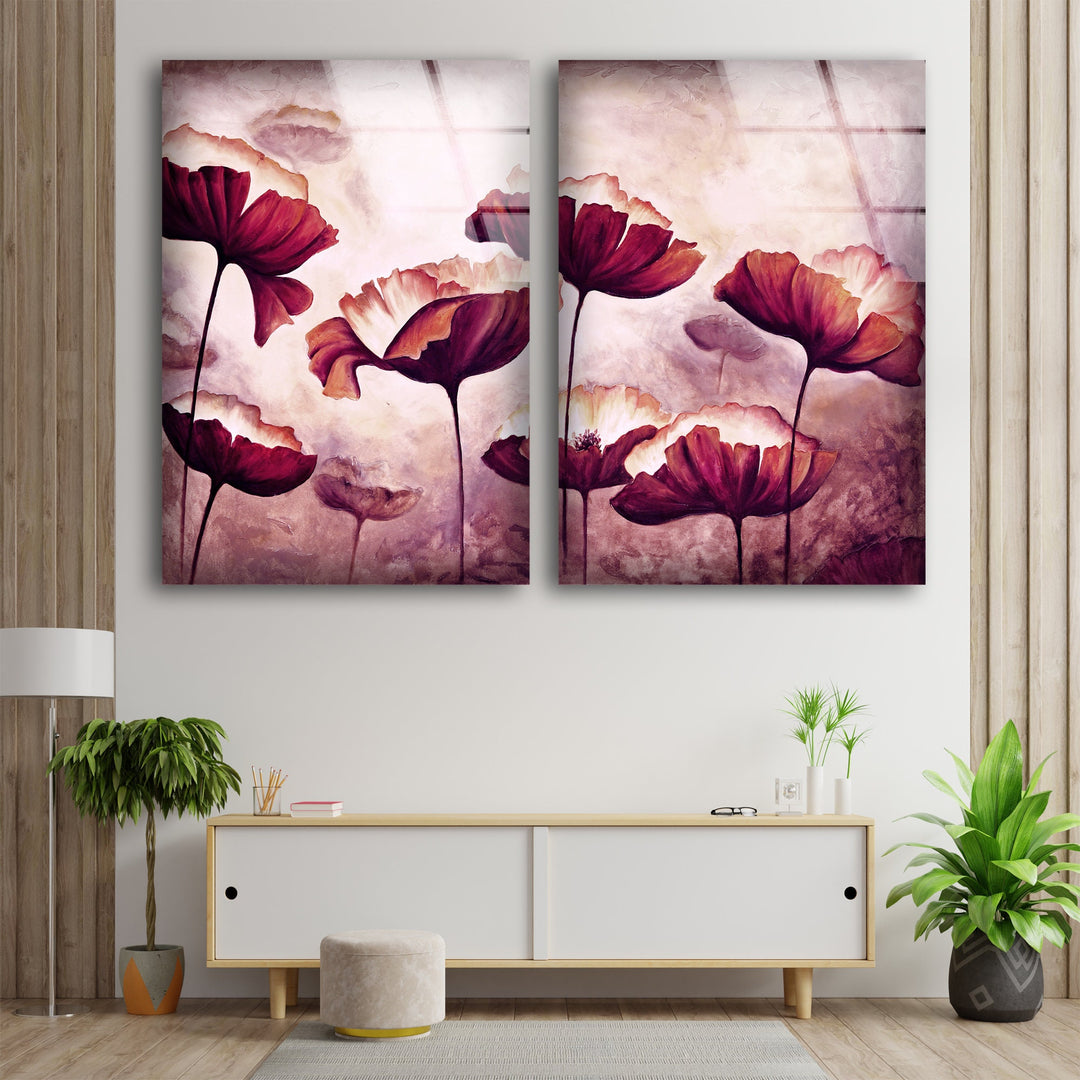 Poppy Flowers Oil Painting Glass Wall Art, photo print on glass, prints on glass wall art