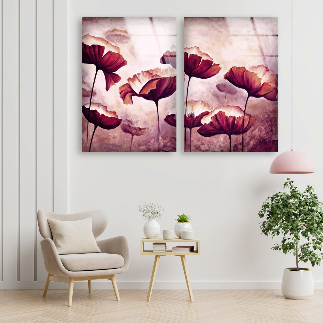 Poppy Flowers Oil Painting Glass Wall Art, glass pictures for Wall, glass prints wall art