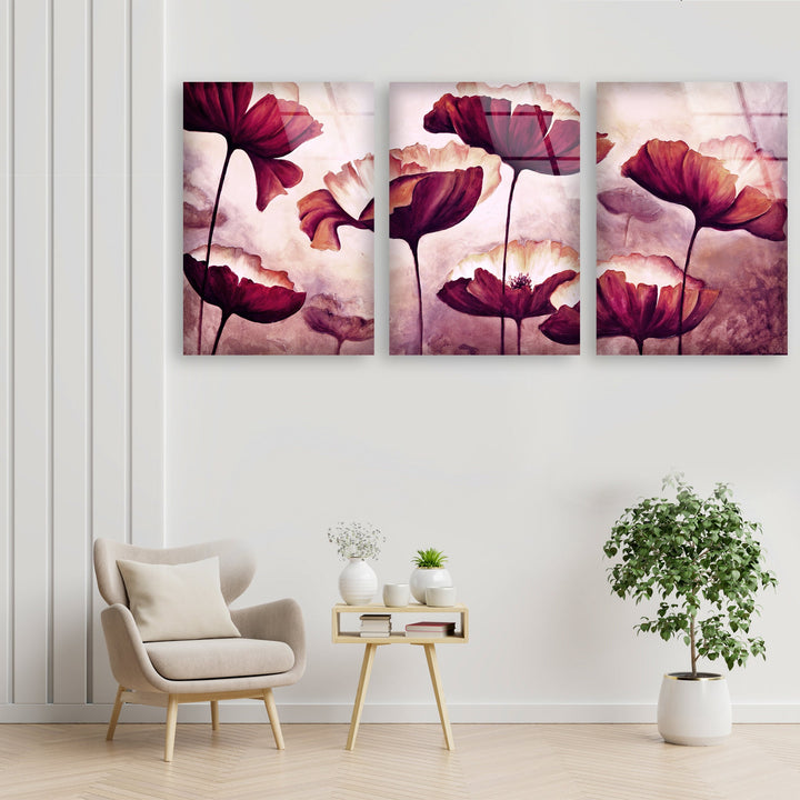 Poppy Flowers Oil Painting Glass Wall Art, custom glass pictures, glass art prints