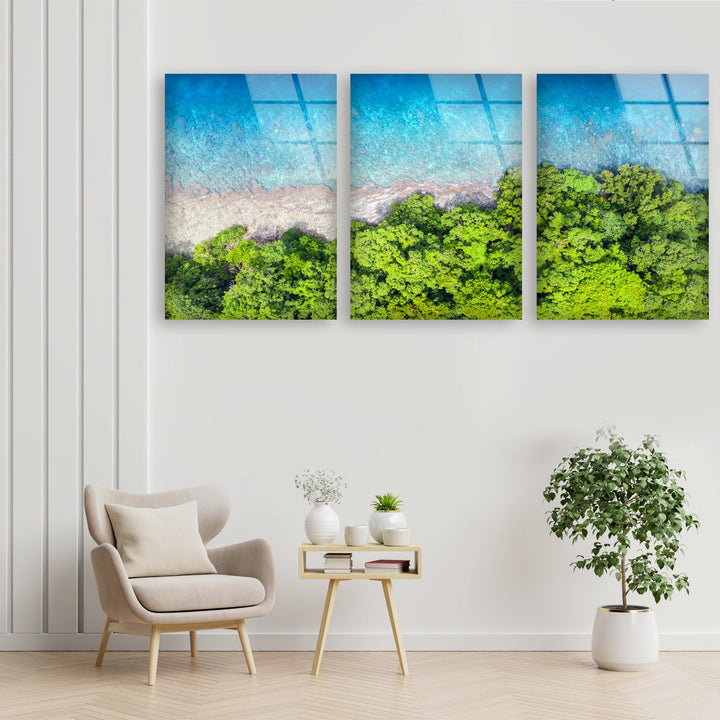 Tropical Beach With Sea Bird's Eye View Glass Wall Art, glass pictures for Wall, glass prints wall art