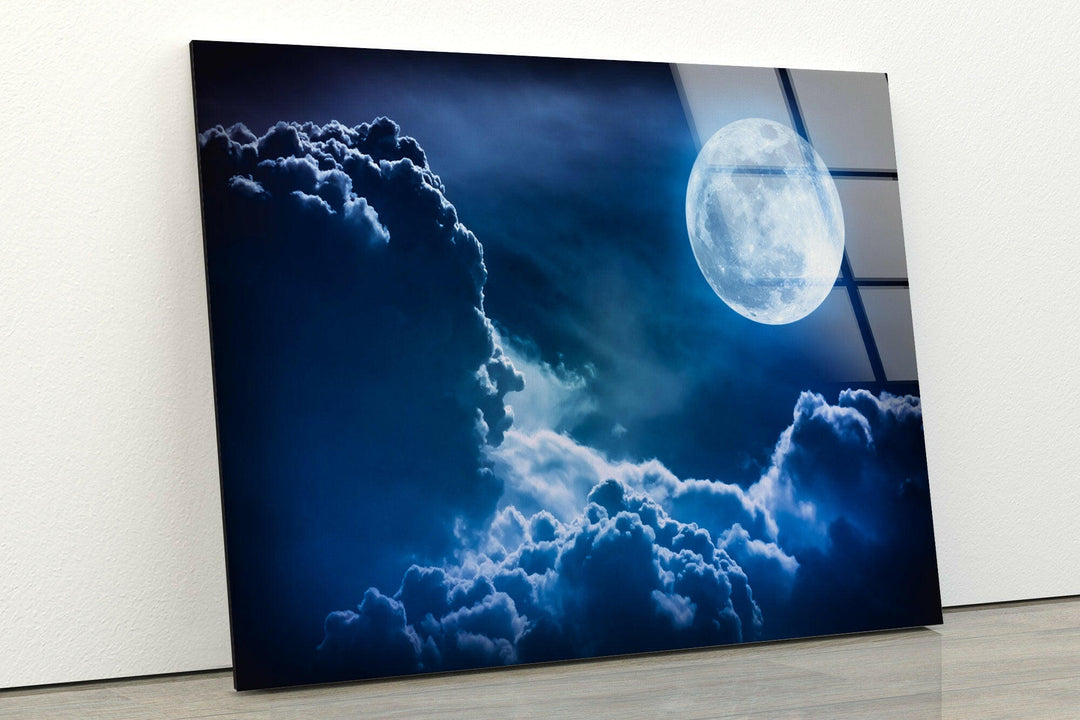 Moonlit Clouds In a Night Sky Glass Wall Art Glass Printing Wall Art, Print photos on glass