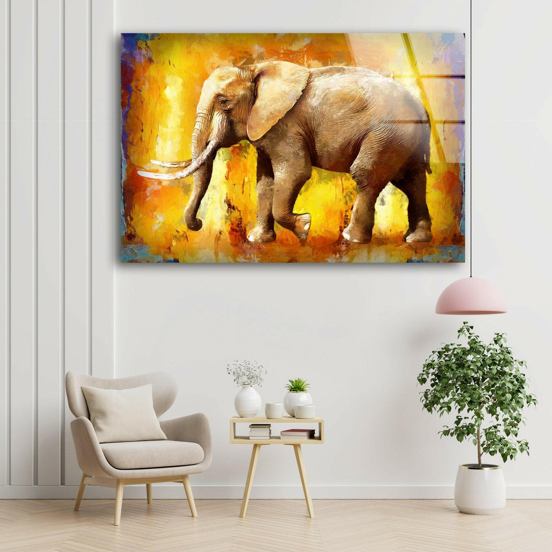 Elephant Painting Glass Wall Art photo print on glass, prints on glass wall art