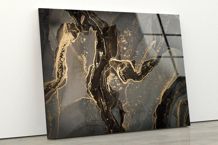 Abstract Gray & Gold Glass Wall Art large glass photo prints, glass wall photos