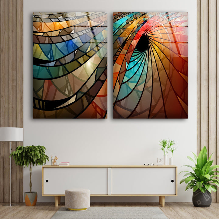 Colorful Stained Spiral Geometric Glass Wall Art, art glass wall art, glass wall art pictures