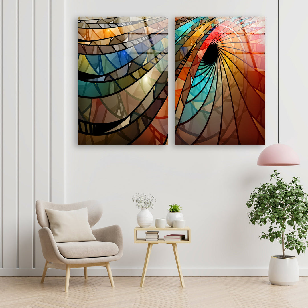 Colorful Stained Spiral Geometric Glass Wall Art, photo print on glass, prints on glass wall art