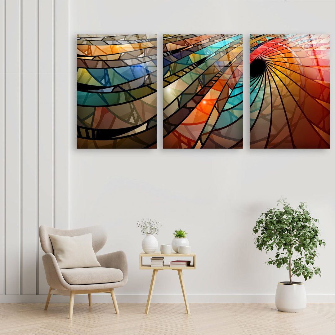 Colorful Stained Spiral Geometric Glass Wall Art, glass art painting, glass art for the Wall