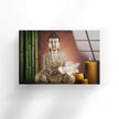 Buddha with Flower Glass Wall Artwork | Custom Wall Decor