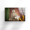 Buddha with Flower Glass Wall Artwork | Custom Wall Decor