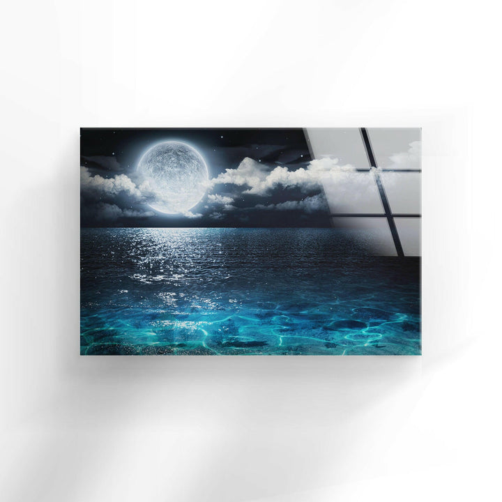 Moon Over The Ocean Glass Wall Art custom glass photo prints, large glass prints