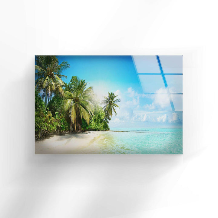 Tropical Beach Landscape Glass Wall Art