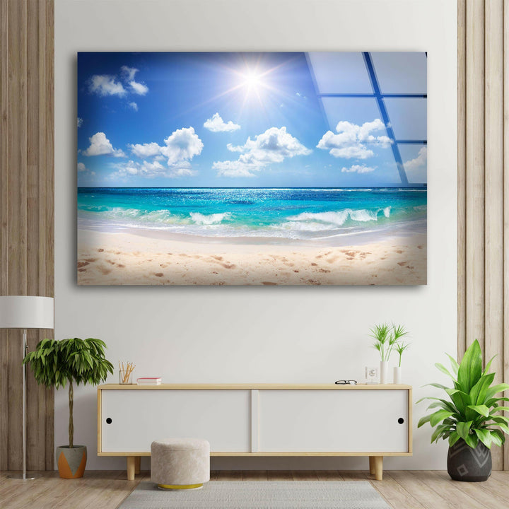 Summer Beach Landscape Glass Wall Art