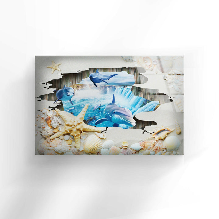 3D Dolphins Glass Wall Art glass art painting, glass art for the Wall