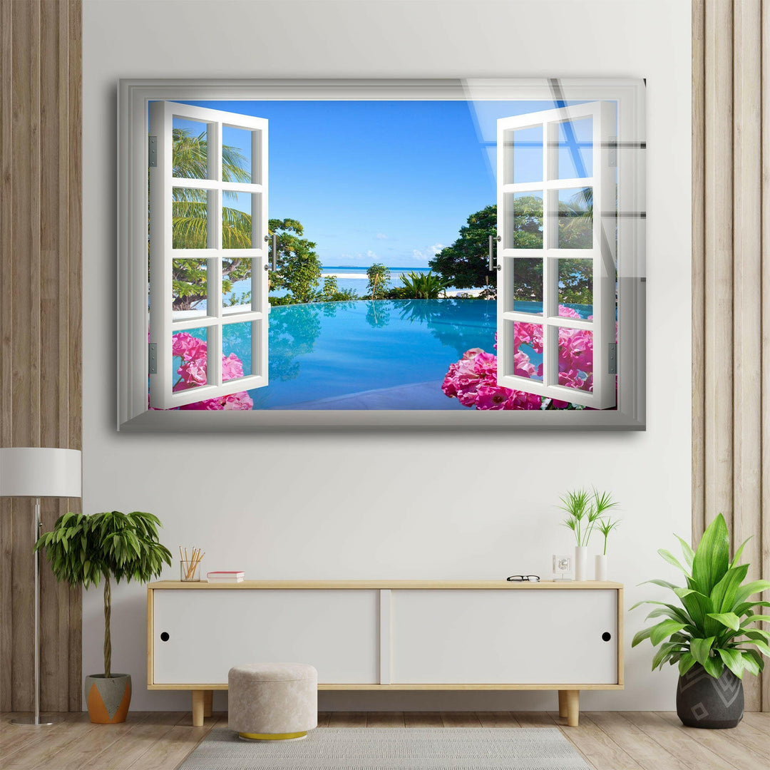 Tropical Beach Window Glass Wall Art