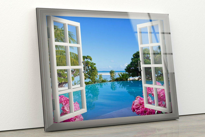 Tropical Beach Window Glass Wall Art