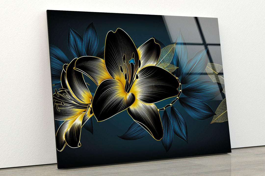 Vintage Luxury Floral Glass Wall Art, glass art painting, glass art for the Wall