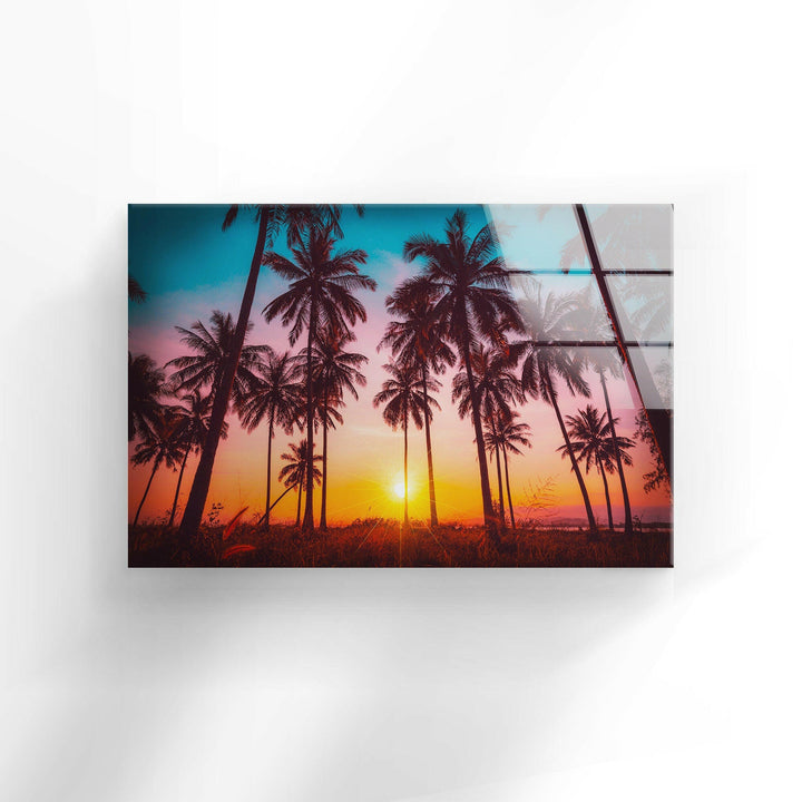 Palm Tree Tropical View Vibrant Abstract Paintings on Glass Panels