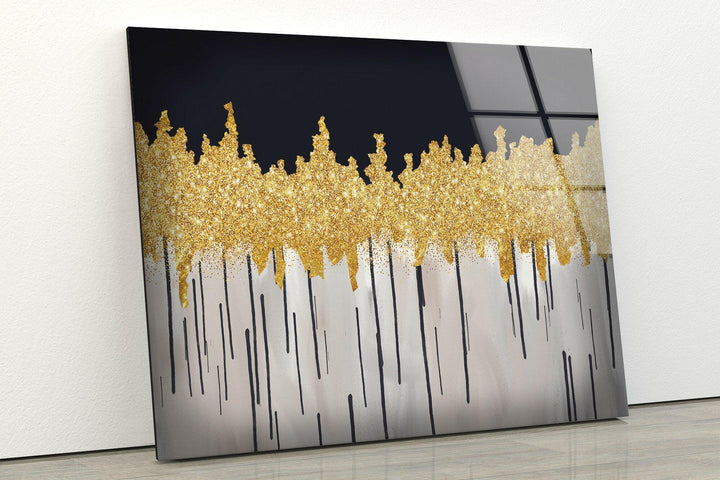 Black and Gold Abstract Glass Artwork for Modern Decor