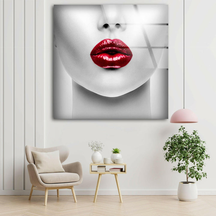 White Woman Red Lips Glass Wall Pictures & Cool Art