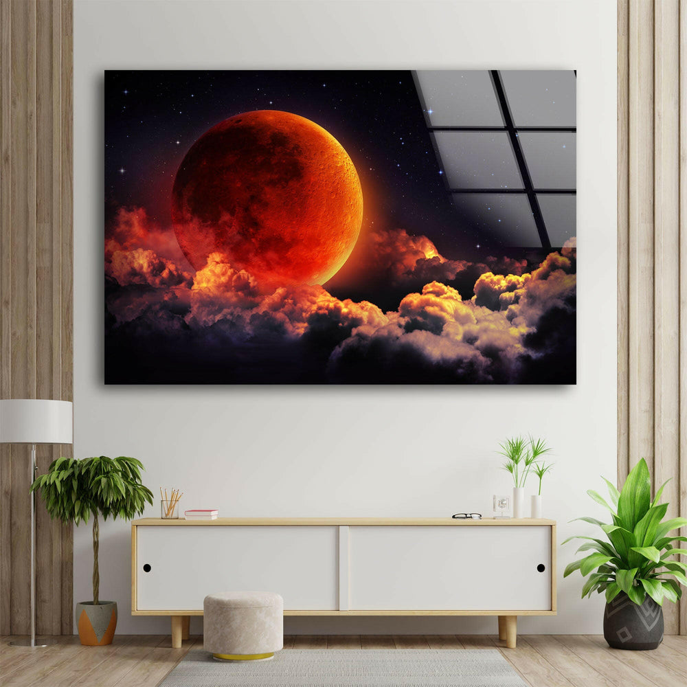 Blood Moon Glass Wall Art, glass wall decor, glass wall art decor