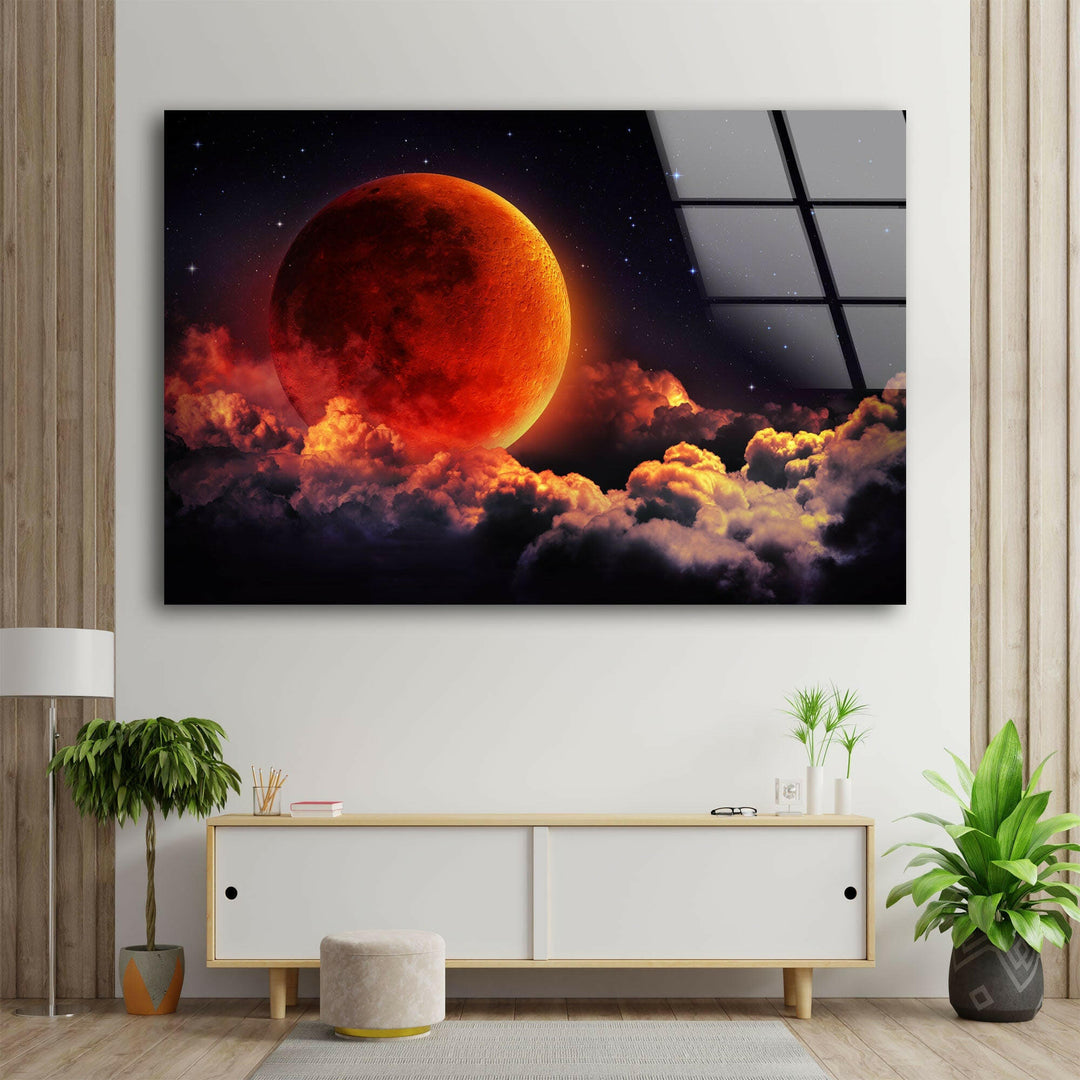 Blood Moon Glass Wall Art, glass wall decor, glass wall art decor