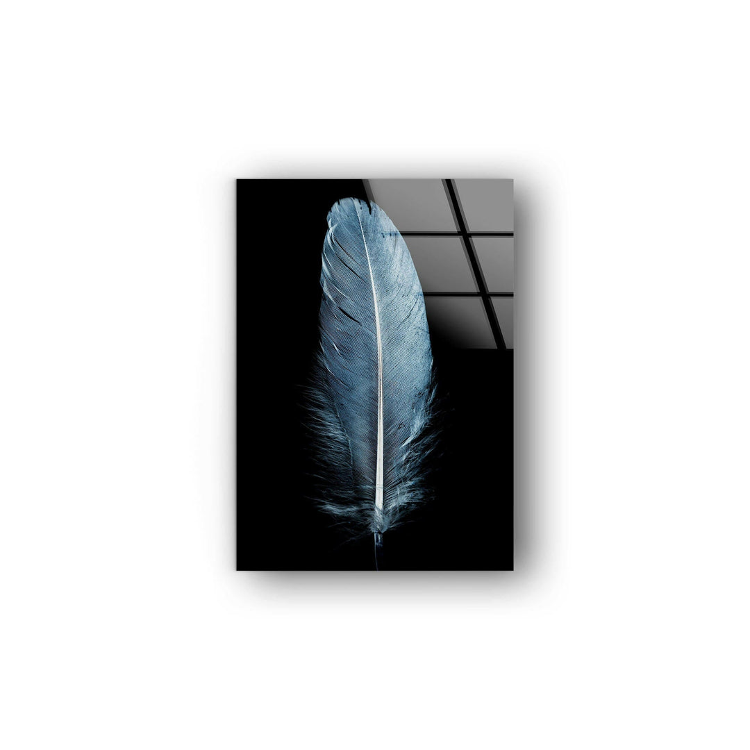 Large Blue Feather Glass Wall Art, glass image printing, glass prints from photos