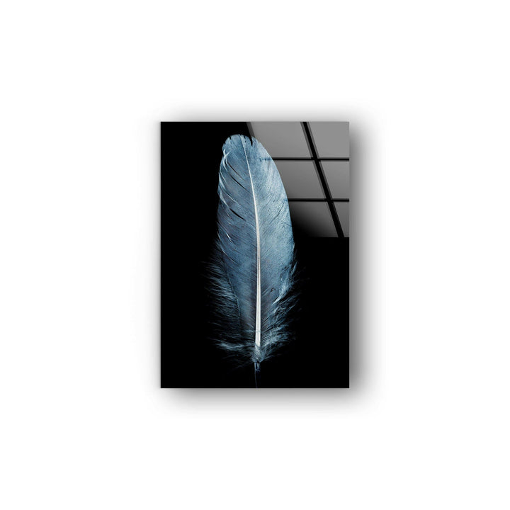 Large Blue Feather Glass Wall Art, glass image printing, glass prints from photos