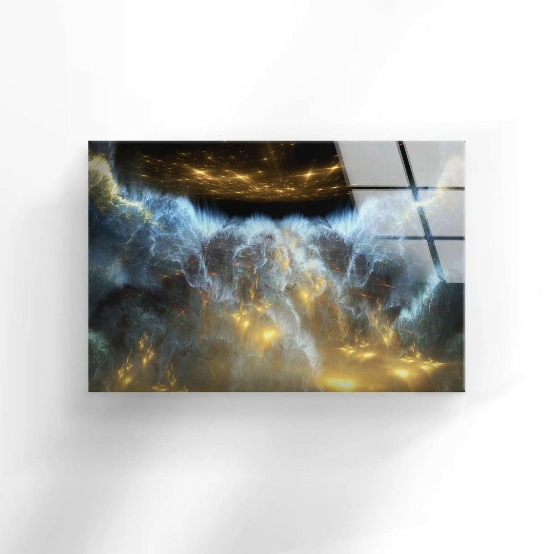 Dark Blue Lightning Abstract Glass Printing Wall Art