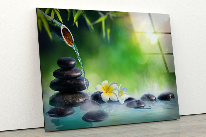 Green Zen Spa Stone Cool Wall Decor & Glass Print Art