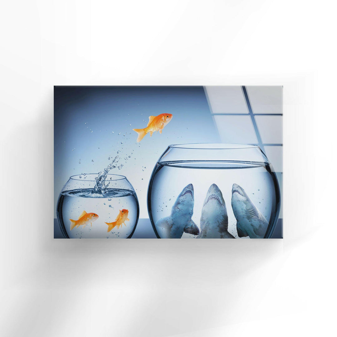 Goldfish Shark Glass Wall Art print on glass, glass printed photos